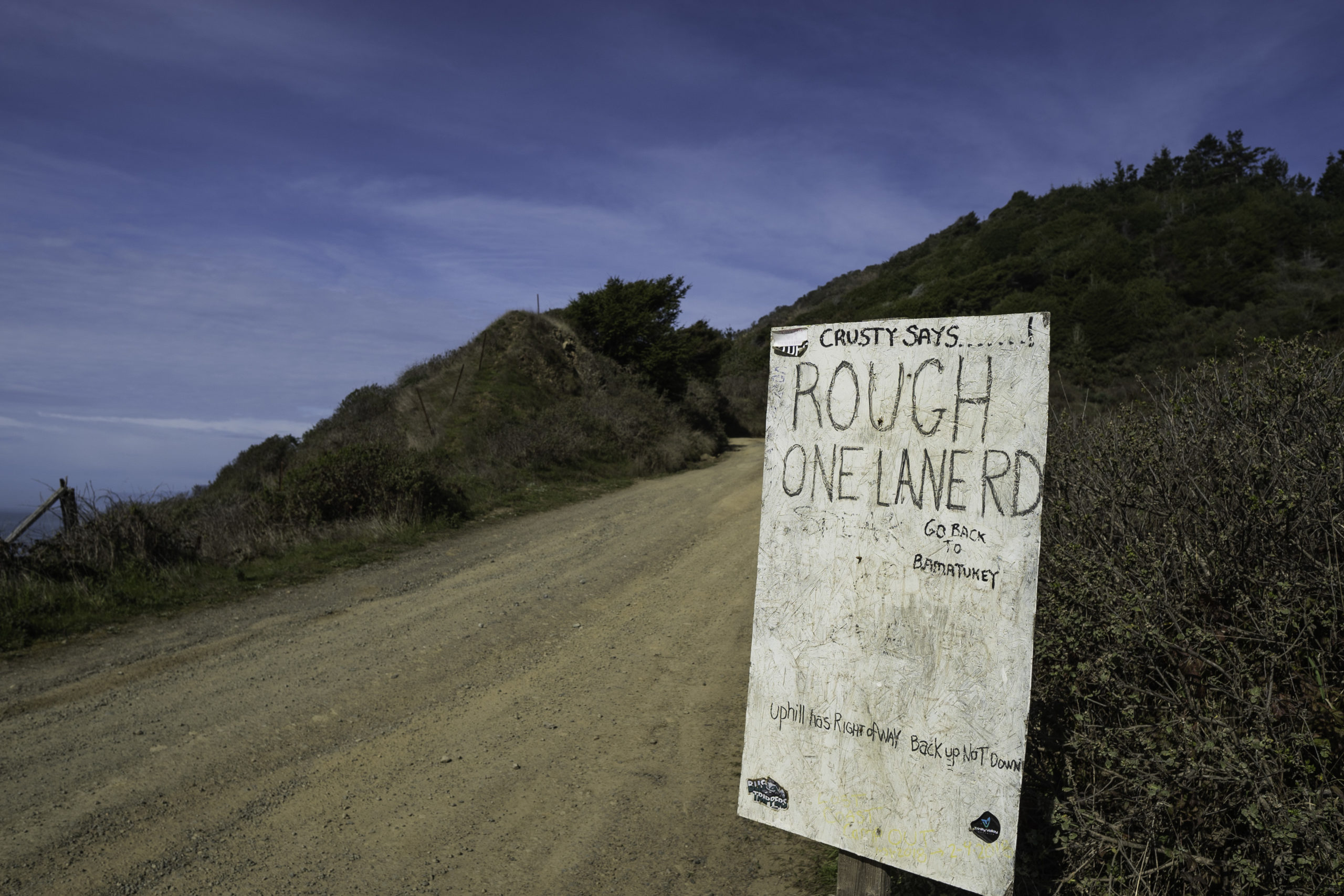 Sign along Usal Road 