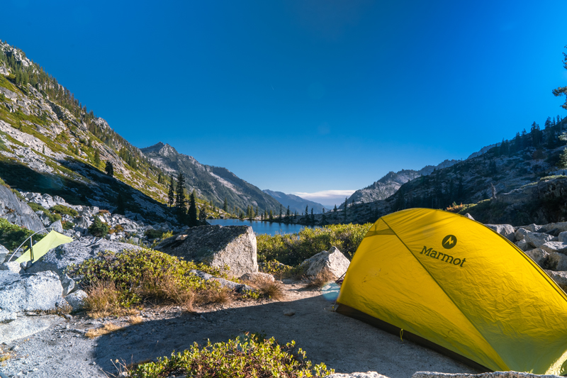 Tents by a lake in Trinity Alps